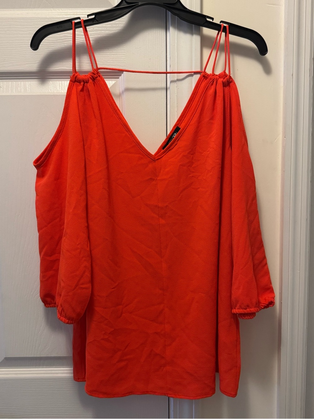 Papermoon Bright Orange Cold-Shoulder V-Neck Blouse
